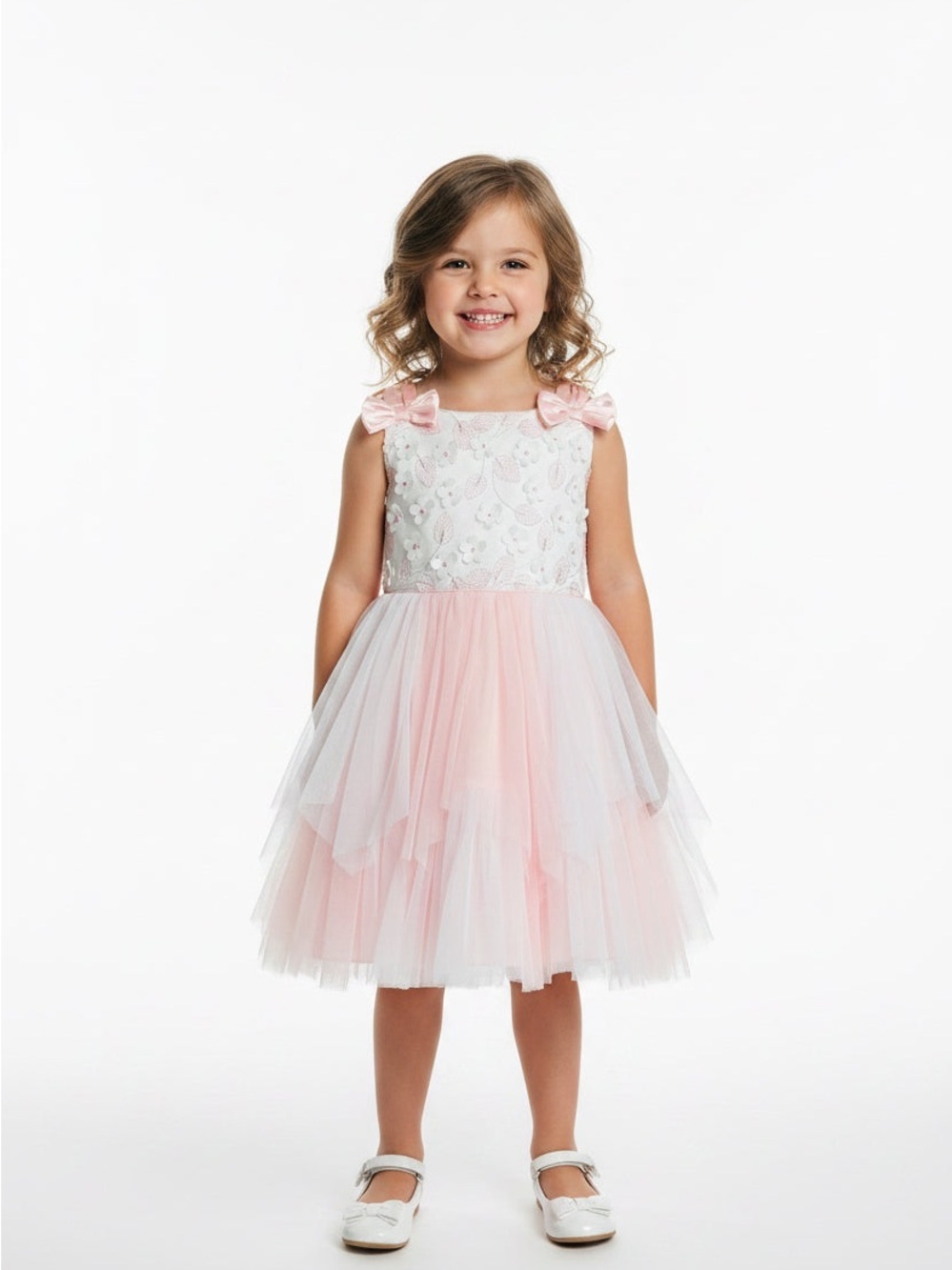 Jona Michelle Pink and White Satin-Trim Dress